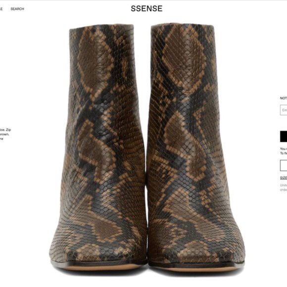 MM6 MAISON MARGIELA Brown Snake Leather Square Toe Zipper Heel Boots 7.5 7 6 6.5 - Picture 5 of 12